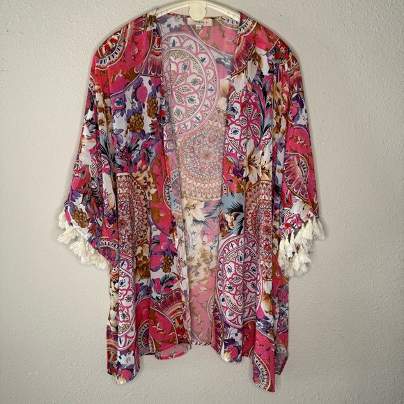 Umgee Kimono Medallion Floral Tassle Coverup Cardigan Colorful Women’s Size 1XL - Picture 1 of 13